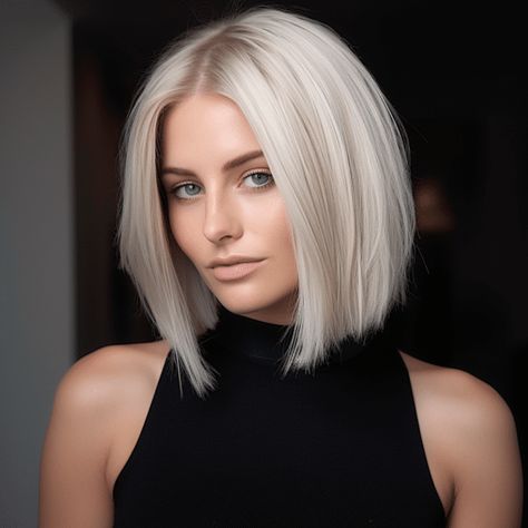 90 Cute & Fun Shoulder-Length Haircuts & Hairstyles Platinum Blonde Short Bob, Platinum Blonde Bob Hairstyles, Platinum Bob Hair, Platinum Lob, Short Platinum Hair, 1990s Hair, Platinum Bob, Short Platinum Blonde Hair, Shoulder Length Bob Haircut