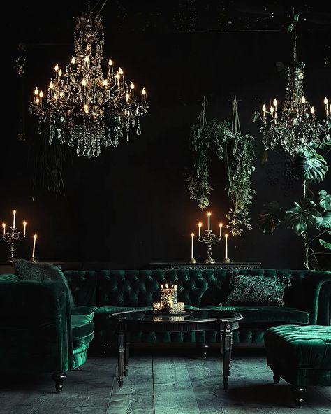 All posts • Instagram Emerald Room, Green Living Room Ideas, Slytherin Common Room, Green Living Room, Diy Christmas Decor, Dark Home Decor, Slytherin House, Bright Living Room, Dark Home