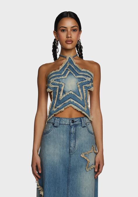 Diy Denim Top, Star Halter Top, Diy Crop Top, Sewing Patterns Free Women, Upcycle Ideas, Crop Top With Jeans, Upcycle Sewing, Denim Crafts, Denim Diy