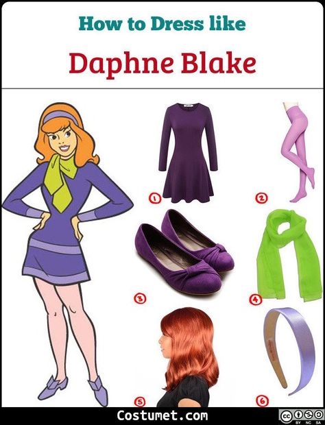 Daphne Blake (Scooby Doo) Costume for Cosplay & Halloween Daphne Blake Dress, Thelma Costume Halloween Scooby Doo, Daphne Dress Scooby Doo, Scooby Doo Daphne Cosplay, Scooby Family Costume, Halloween Costume Cartoon Characters, Daphne Costume Scooby Doo, Thelma Scooby Doo Costume, Daphne Inspired Outfits Scooby Doo