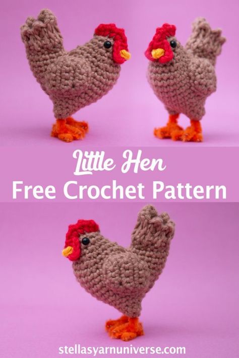 Crochet Little Hen Amigurumi Free Patterns + Video Amigurumi Bird Free Pattern, Chicken Patterns, Crochet Farm Animals, Crochet Bird Patterns, Crochet Chicken, Crochet Birds, Crochet Animals Free Patterns, Crochet Amigurumi Free Patterns, Crochet Amigurumi Free