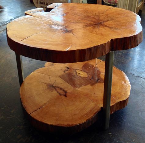 Live Edge round side tables! Who said end tables had to be boring! Not us! Live Edge Round Table, Waldorf Birthday, Round Side Tables, Live Edge Wood Table, Birthday Table, Live Edge Wood, End Grain, Tree Stump, Round Side Table