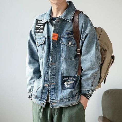 Denim Jacket Men Style, Mens Jackets Fall, Cargo Coat, Style Denim Jacket, Grey Denim Jacket, Retro Tops, Jackets Men Fashion, Oversized Denim Jacket, Hooded Sweatshirt Men