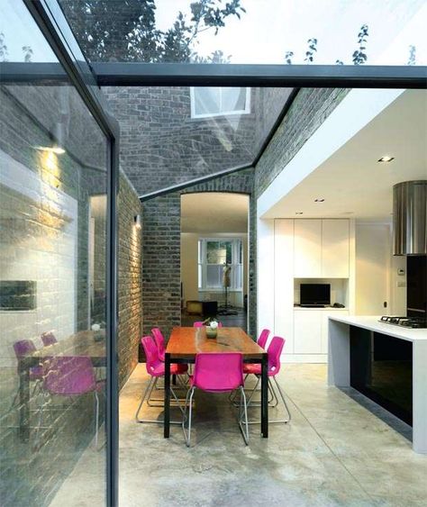 Glass kitchen extension Victorian Terrace House Kitchen, Terrace House Kitchen, Side Return Extension, Conservatory Kitchen, Victorian Terrace House, Glass Extension, Kitchen And Dining Room, London House, Victorian Terrace