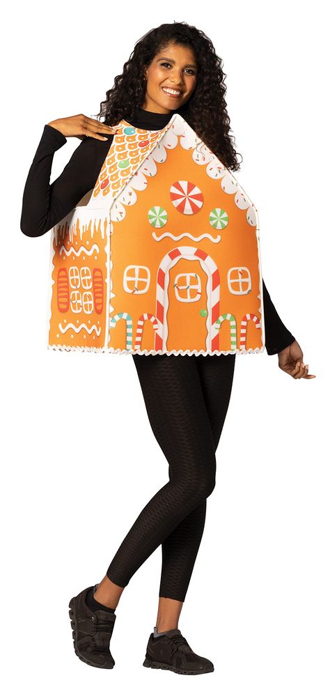 PRICES MAY VARY. HOME SWEET HOME: Whether it's the holidays or not no one gets tired of a gingerbread anything! Look deliciously authentic for any holiday, event, party or festival in this Gingerbread House Halloween Costume! INCLUDES: This costume includes a pullover foam tunic with open arms for easy eating and drinking. A photorealistic gingerbread house print is on the front and sides of the costume. Shirt and pants are not included. FIT & CARE: This costume is a one size and fits most adult Teacher Team Christmas Costumes, Gingerbread Outfit Women, Gingerbread House Costume, House Halloween Costume, Gingerbread Costume, Funny Christmas Costumes, House Costume, Cookie Costume, Holiday Cookies Christmas