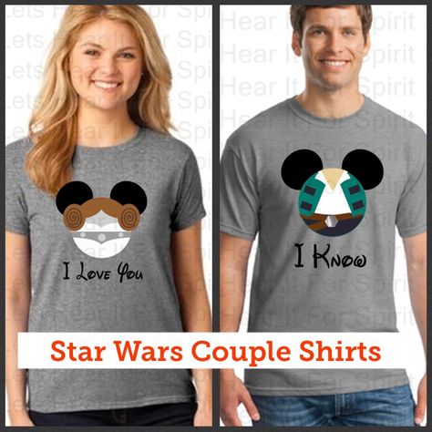 Star Wars Couple Shirts, Star Wars Matching Shirts, Star Wars Tshirts, Princess Leia Shirt, Family Shirt Design, Star Wars Couples, Custom Disney Shirts, Disney Birthday Shirt, Vacation 2023