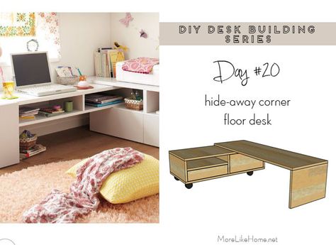 More Like Home Floor Desk Ideas, Woodworking Jig Plans, Diy Desk Plans, Woodworking Desk Plans, Floor Desk, Desk Dimensions, Woodworking Desk, Desk Plans, Desk Ideas