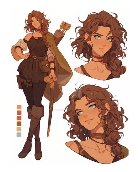 Medieval Outfit Women Drawing, Character Design Braids, Medieval Outfits Female, Dnd Cleric Female Characters, Female Knight Art Character Design, Character Outfits Drawing, Giant Oc, Colors For Blue Eyes, Casual Fantasy Clothing