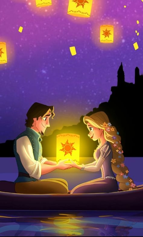 Disney Valentines Wallpaper, Tangled Fan Art, Tangled Fanart, Disney Romance, Composition Painting, Painting Portraits, Boat Drawing, Rapunzel And Eugene, Disney Paintings