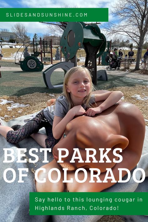 Cougar Run Park in Highlands Ranch CO | Slides and Sunshine Highlands Ranch Colorado, Best Playgrounds, Toddler Play Area, Sensory Games, Ropes Course, Play Structure, Baby Swings, Toddler Play, Nature Themed