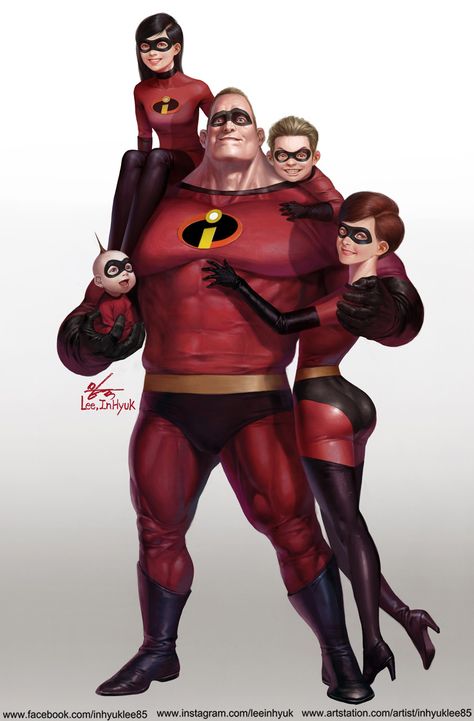 ArtStation - The Incredibles, InHyuk Lee Character Mashup Drawings, Incredibles Fan Art, 디즈니 캐릭터, Pahlawan Super, Superhero Art, Hero Arts, Comic Heroes, Disney Fan Art, Disney And Dreamworks