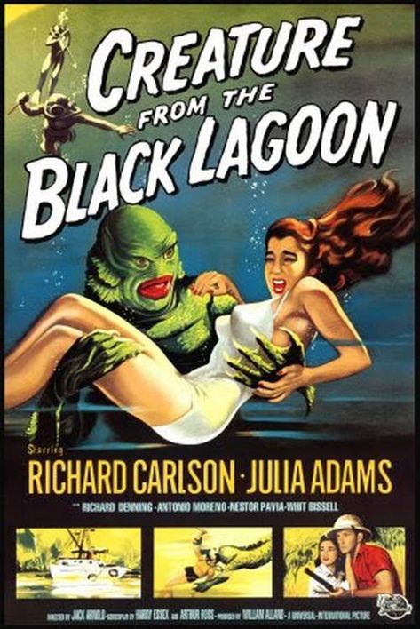 Julia Adams, Classic Horror Movies Posters, Science Fiction Movie Posters, Creature From The Black Lagoon, Old Movie Posters, The Black Lagoon, The Boogeyman, Classic Movie Posters, Retro Horror