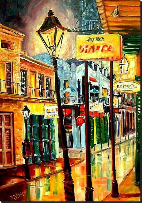 canvas art lampposts | This Way to Bourbon Street - SOLD - by Diane Millsap from New Orleans New Orleans Painting, Street Lamp Post, Louisiana Art, New Orleans Art, World Street, Bourbon Street, Street Lamp, Tropical Art, Impressionist Art