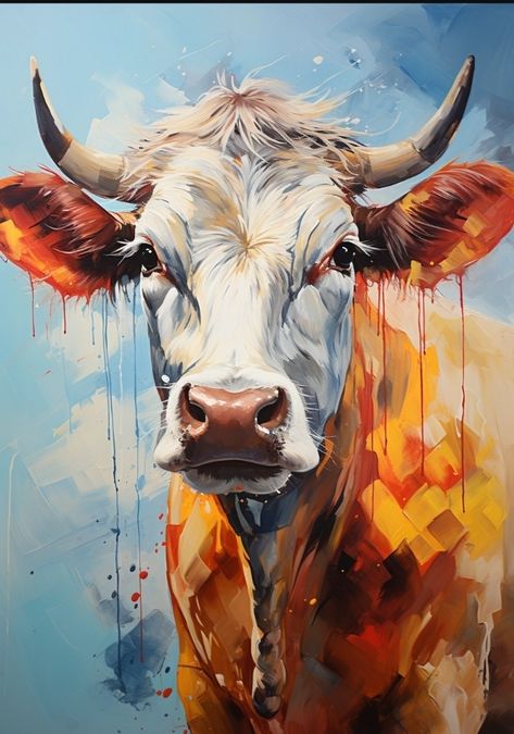 Abstract Cow Painting, Cute Cow Painting, Future Artwork, Rodeo Art, Cow Art Print, Bull Painting, Cow Photos, Cow Pictures, Cow Painting