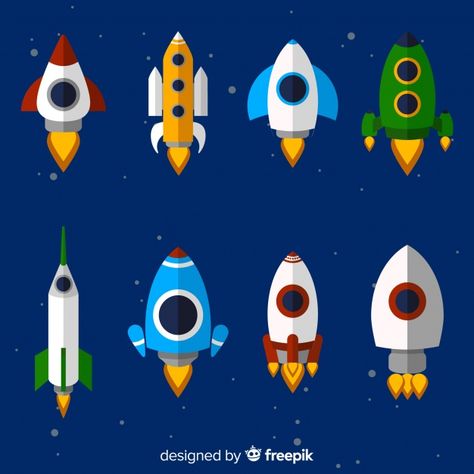 Lovely spaceship collection with flat design Free Vector Rocketship Painting, Astronaut Party, Box Frame Art, Galaxy Theme, Inspirational Illustration, Space Illustration, Space Games, Abstract City, Ship Drawing