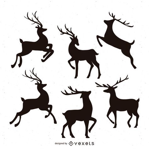 Reindeer Drawing, Reindeer Silhouette, Christmas Lodge, Cross Stitch Christmas Stockings, Baby Reindeer, Reindeer And Sleigh, Arte Alien, Different Poses, Silhouette Illustration