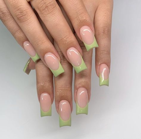 green nails Green Nails French, Jade Nails, Nails French Tip, Green Acrylic Nails, French Tip Acrylic Nails, Classy Acrylic Nails, Short Square Acrylic Nails, Long Square Acrylic Nails, Nails French