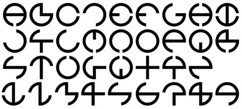 Font created using a circle and a cross. Each letter, A-Z, and the numbers 1-9 are shown above. Geocaching Ideas, Tattoo Letters, Flower Typography, Alphabet Symbols, Communication Logo, Circle Font, Circle Logo Design, Corporate Image, Writing Systems