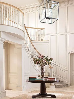 Grand Entrance Foyer Staircase, Winding Staircase, Open Staircase, Modern Entryway, Grand Foyer, Staircase Railings, Foyer Decorating, Foyer Design, Curved Staircase