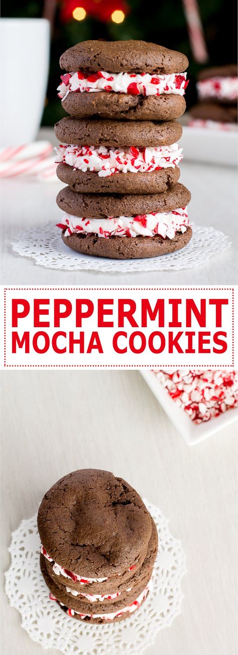 Peppermint Mocha Cookies Peppermint Mocha Cookies, Xmas Cookie, Christmas Eats, Mocha Cookies, Peppermint Marshmallows, Chocolate Peppermint Cookies, Peppermint Cream, Holiday Sweets, Cream Cookies