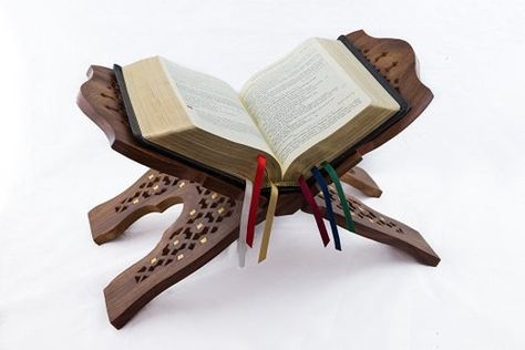 mds Handcarved wood with brass Inlay Bible/Book Stand Bible Stand Wooden, Wood Altar Shelf, Bible Stand, Small Flat, Home Altar, Book Stands, Church Decor, Books Of The Bible, Pretty Design