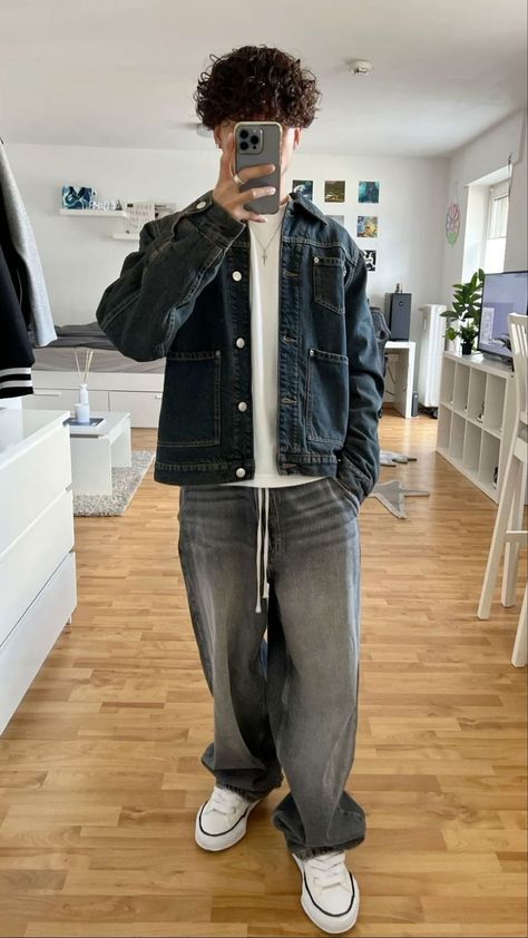 Wear Or Tear Male Outfits, Baggy Clothes Men, Baggy Jeans Outfits, Flannel Outfits Men, Guys Fashion Casual, Outfit Style Ideas, Baggy Jeans Outfit, Jeans Outfit Men, Denim Skirt Outfits