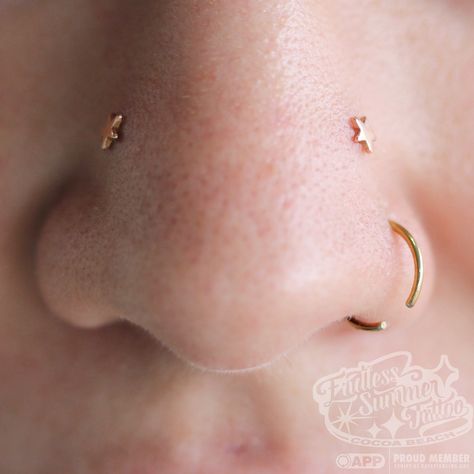 Rose gold jewelry pierced by whitneyXbailey in Cocoa Beach, Florida ✨ Gold Piercings Aesthetic Face, Gold Piercings Aesthetic, Piercings Aesthetic Face, High Nostril Piercing, Piercings Aesthetic, Gold Piercings, Nostril Piercing, Cocoa Beach Florida, Pretty Hurts