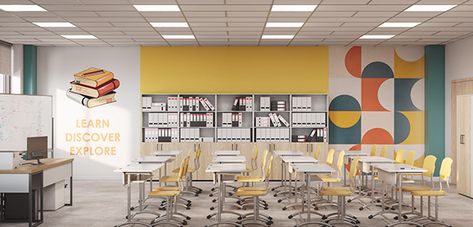 School Reception Design, Modern Classroom Design, Elementary School Design, Ikea Classroom, School Reception, Colorful Classroom, Modern Classroom, School Interior, Meeting Space