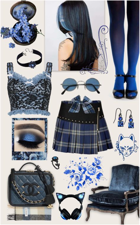 feeling blue outfit ideas | feeling blue Blue Alternative Outfit, Grunge Blue Outfit, Blue Alt Outfits, Sable Ward, Blue And Black Outfit, Blue Outfit Ideas, Ombre Tights, Black To Blue Ombre, Japanese Y2k