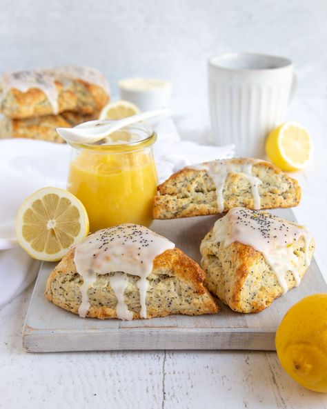 Lemon Poppyseed Scones Recipe, Lemon Poppyseed Scones, Lemon Poppy Seed Scones, Basic Scones, Lemon Scones, Lemon Poppy Seed, Lemon Poppy, Lemon Glaze, Lemon Poppyseed