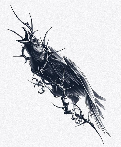 Black Crow Tattoos, Thorn Tattoo, Crow Tattoo Design, Calligraphy Tattoo, Crow Tattoo, Flash Tattoo Designs, Raven Tattoo, Zodiac Tattoos, Sketch Tattoo Design