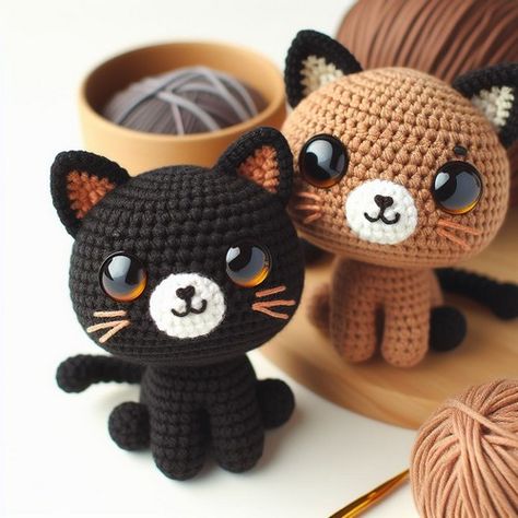 Crochet Little Cat Amigurumi Pattern Black And White Cat Crochet Pattern Free, Kitten Crochet Pattern Free, Black Cat Crochet Pattern Free, Crochet Kitten Pattern Free, Free Crochet Cat Pattern, Kitty Amigurumi Free Pattern, Free Cat Crochet Patterns, Crochet Cat Face, Crochet Cat Free Pattern