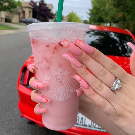 Pink drink🍓 Starbucks Nails, Nails After Acrylics, Fruit Nail Designs, Classy Nail Designs, Pink Drink, Pink Nail, Fabulous Nails, Fire Nails, Classy Nails