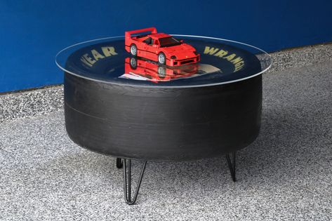 Buy Tire Table / Automotive Table / Automotive Furniture Online in India - Etsy Nascar Tire Table, Mechanic Bedroom, Tire Decoration, Tire Projects, Racing Decor, Tire Table, Car Part Art, Car Parts Decor, Tire Furniture