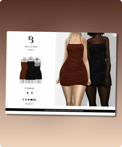 Sims 4 Clothing CC: Slinky Ruched Halterneck Bodycon Mini Dress Dress Sims 4 Cc, Sims 4 Cc Download, Witch Dress, Sims 4 Dresses, Best Sims, Sims4 Cc, Floral Mini Skirt, Sims 4 Clothing, The Sims4