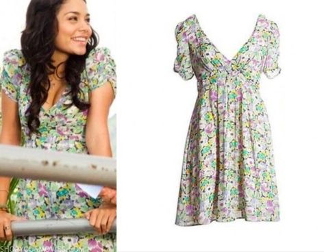 High School Musical 3: Gabriella’s Green Floral Dress Hsm Outfits, High School Musical Outfits, Gabriela Montez, High School Musical Costumes, High School Prom Dress, Graduation Dress High School, Estilo Vanessa Hudgens, Musical Outfits, Musical Dress