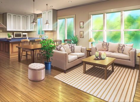 Anime House Interior Living Room, Anime House Interior, Anime Living Room, Japanese Home Interior, Anime Houses, Habbo Hotel, Mansion Living, Anime Home, Anime House