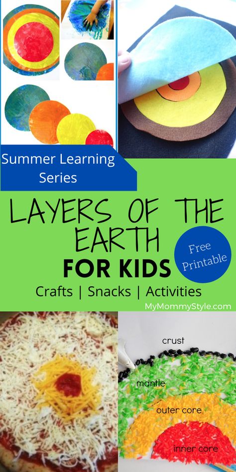 Make it fun learning the layers of the Earth for kids! These activities, crafts and snacks make it easy to teach; plus, there is a free coloring printable. #layersoftheearthforkids #summerlearningseries #layersoftheearth Layers Of The Earth Project 6th Grade, Earth Layers Project, Earth For Kids, Layers Of Earth, Earth Coloring Pages, Earth Science Activities, Earth Activities, Layers Of The Earth, Earth Layers