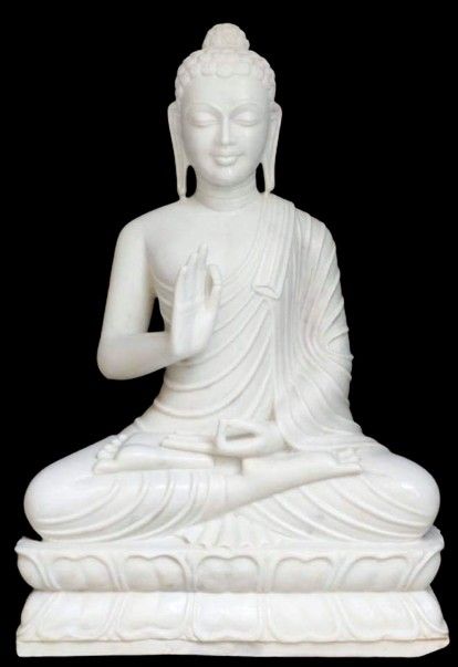 White marble Buddha statue. White Buddha Statue, Crystal Corner, Buddha Zen Garden, Ballet Crafts, Baba Saheb, Buddha Home Decor, Namah Shivaya, House Balcony, House Balcony Design