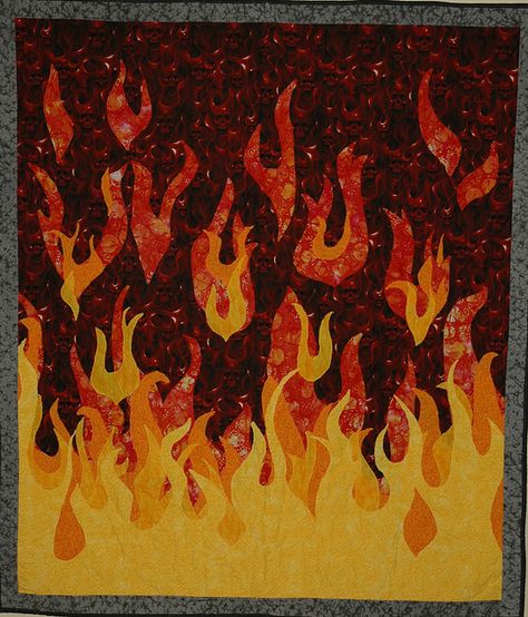 Big Game's Flames Quilt Board, Fire Clothes, Fireplace Cover, Landscape Art Quilts, Man Quilt, Flame Design, Native American Heritage, King Size Quilt, Paper Piecing Quilts