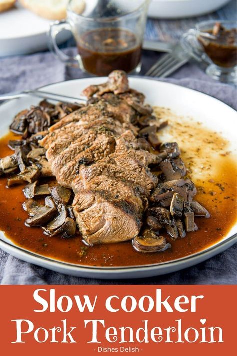 With this recipe, you can use a simple way to cook this pork tenderloin with mushrooms for a dish full of flavor while retaining that lovely moist meat that the best tenderloin dishes have. Check out the recipe! Pork Tenderloin With Mushrooms, Mushroom Slow Cooker, Easy Dinner Dishes, Venison Tenderloin, Crockpot Pork Tenderloin, Slow Cooker Pork Tenderloin, Tenderloin Recipes, Crockpot Pork, Pork Tenderloin Recipes