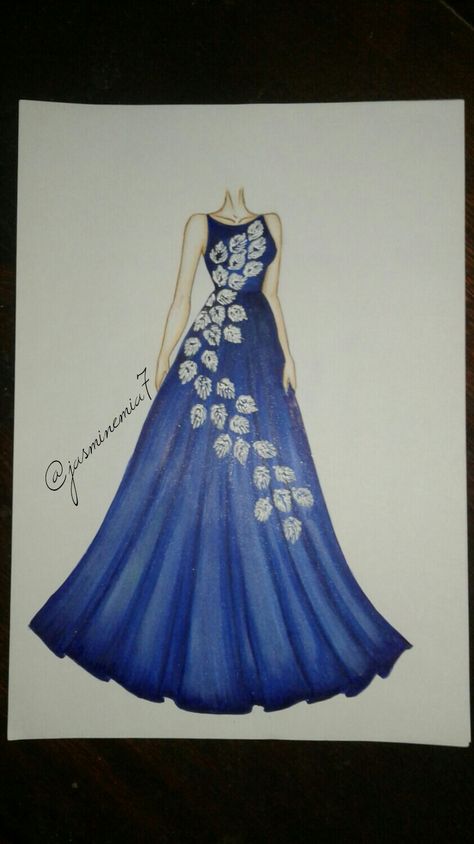 Blue Dress Drawing, Dress Illustration Art, Fashion Model Sketch, Fashion Illustration Tutorial, Fashion Design Books, Dress Illustration, Dress Design Drawing, Fashion Illustration Sketches Dresses, Fashion Design Patterns