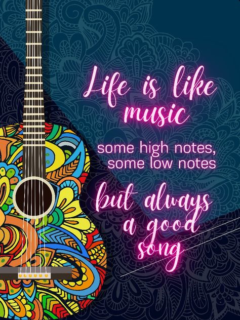 Colorful poster with motivation phrase for music and guitar lovers. Product information. Blank walls suck, so bring some life to your dorm, bedroom, office, studio, wherever. Printed on 185gsm semi gloss poster paper. Custom cut - refer to size chart for finished measurements. Includes a 3/16 inch (5mm) white border to assist in framing Music For Life Wallpaper, Music Life Quotes, Music Chart Design, Musical Quotes Inspirational, Quotes For Music Lovers, Music Motivation Quotes, Inspirational Posters Motivation, Music Quotes Inspirational, Dj Wallpaper