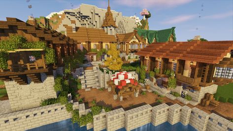 Minecraft Sea Wall, Minecraft Sea Village, Minecraft Alleyway, Minecraft Village Ideas, Minecraft Medieval Village, Minecraft Dog, Minecraft Base, Minecraft Town, Construction Minecraft