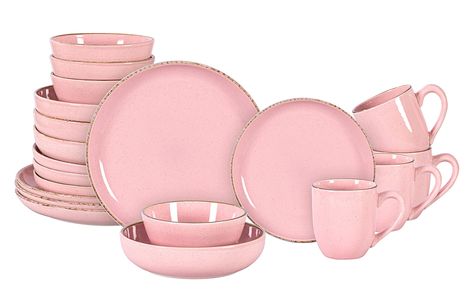 PRICES MAY VARY. Modern Designs: New Nordic Raising Rim Shape Featured Shiny Finished Glazed Pink with Speckled Spot and Color Banded, Make Your Table Brilliant, Attractive, Artisan, Natural, Modern and Comfortable Service for 4: 20pc Dinnerware Set including 4 of Each Dinner Plate 10.5", Salad Plate 8.5", Soup/Pasta Bowl 8.5"/38oz, Soup/Cereal Bowl 6"/26oz, , Mug 15oz More Durable: High Quality Durable Stoneware Material, Dishwasher Safe, Microwave Safe and Oven to Table Shiny Effect Glaze: Top Pink Kitchen Utensils, White Kitchen Appliances, Grey Dinnerware, Pink Dinnerware, Dinner Box, Pink Dishes, Soup Pasta, Pink Plates, New Nordic