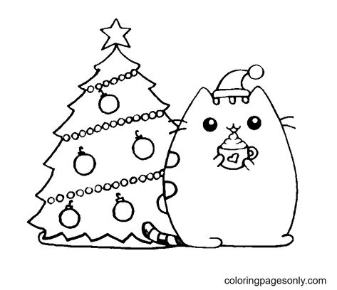 Pusheen Cat Coloring Pages, Squirrel Scouts, Pusheen Christmas, Pusheen Coloring Pages, Christmas Colouring Pages, Coloring Pages Christmas, Cat Coloring Pages, Christmas Colouring, Cat Coloring