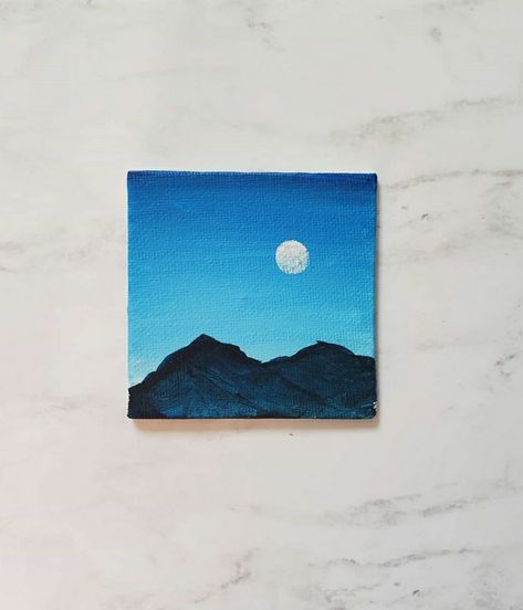 Mountain silly painting on a tiny canvas Tiny Mountain Painting, Acrilic Paintings Ideas Mountain, Tiny Easy Paintings, Painting Ideas Tiny Canvas, Easy Tiny Canvas Painting Ideas, Tiny Square Paintings, Tiny Canvas Painting Easy, Small Square Canvas Painting Ideas Easy, Tiny Paintings Simple Easy