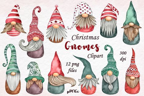 Christmas Gnomes Clipart, Gnome Paint, Gnomes Clipart, Gnome Clipart, Birthday Projects, Holiday Clipart, Scandinavian Gnomes, Christmas Gnomes, Watercolor Christmas