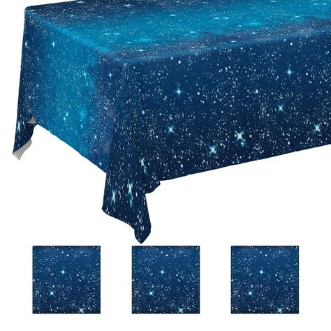 PRICES MAY VARY. QUANTITY AND DIMENSION: 3 Pack, 54"X108" which is enough to cover a rectangular table up to 8 feet. WATERPROOF & OILPROOF DISPOSABLE TABLECLOTH: selected environmental PE and printed by food grade ink to ensure the safety for use. And thick PE makes the tablecloth more durable and not easy to leak. SAVE YOUR TIME: the disposable tablecloth which can save you from the hassle of cleaning spills and drink rings at the party. Enjoy more time with your families and friends. SHINING D Space Themed Party, Parties Decorations, Table Cloth Decorations, Stained Table, Space Birthday Party, Galaxy Theme, Party Table Cloth, Space Party, Space Birthday