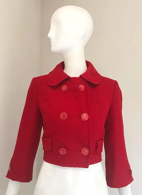 1950s Jacket Women, Vintage Jackets Retro, 1950s Jacket, 1950 Women, Cropped Blazer Jacket, Fashion 1950s, Vintage Cloth, Vintage Clothes Women, Lipstick Red